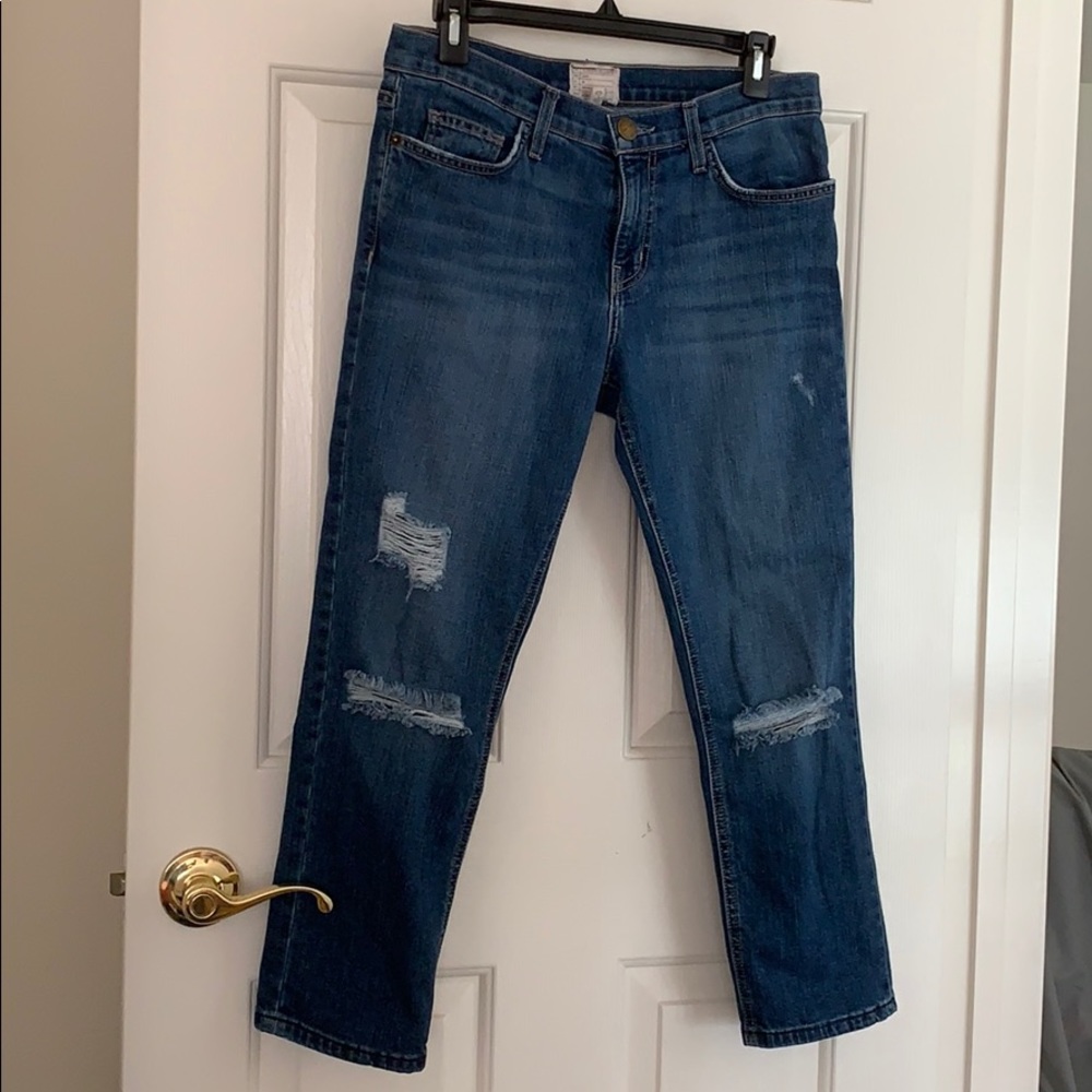 Current/Elliott blue cropped distressed denim jean